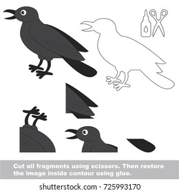 Use scissors and glue and restore the picture inside the contour. Easy educational paper game for kids. Simple kid application with Black Crow