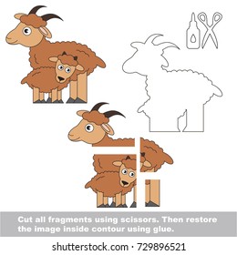 Use scissors and glue and restore the picture inside the contour. Easy educational paper game for kids. Simple kid application with Mom and her child Goat