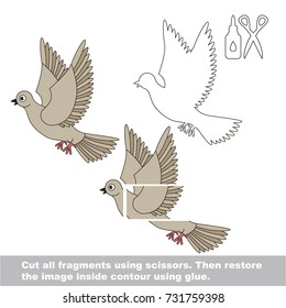 Use scissors and glue and restore the picture inside the contour. Easy educational paper game for kids. Simple kid application with Pigeon