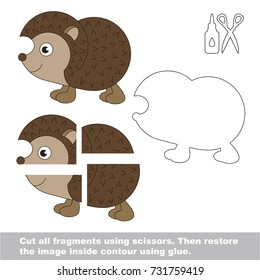 Use scissors and glue and restore the picture inside the contour. Easy educational paper game for kids. Simple kid application with Hedgehog
