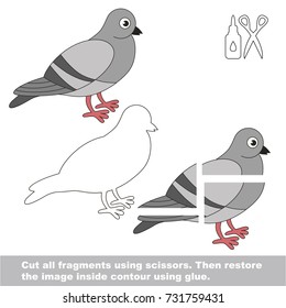 Use scissors and glue and restore the picture inside the contour. Easy educational paper game for kids. Simple kid application with Grey Dove
