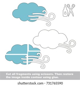 Use scissors and glue and restore the picture inside the contour. Easy educational paper game for kids. Simple kid application with Wind Weather