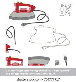 Use scissors and glue and restore the picture inside the contour. Easy educational paper game for kids. Simple kid application with Steam Iron Tool