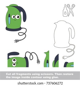 Use scissors and glue and restore the picture inside the contour. Easy educational paper game for kids. Simple kid application with Funny Kettle