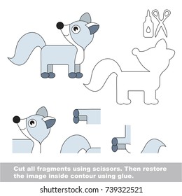 Use scissors and glue and restore the picture inside the contour. Easy educational paper game for kids. Simple kid application with Arctic Fox