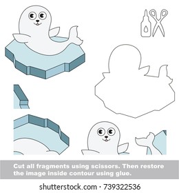 Use scissors and glue and restore the picture inside the contour. Easy educational paper game for kids. Simple kid application with Small White Seal