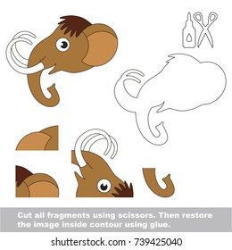 Use scissors and glue and restore the picture inside the contour. Easy educational paper game for kids. Simple kid application with Mammoth Head