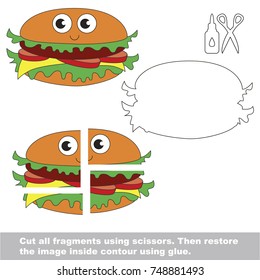 Use scissors and glue and restore the picture inside the contour. Easy educational paper game for kids. Simple kid application with Funny Potato