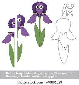 Use scissors and glue and restore the picture inside the contour. Easy educational paper game for kids. Simple kid application with Funny Iris