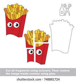Use scissors and glue and restore the picture inside the contour. Easy educational paper game for kids. Simple kid application with Funny Fry Potato