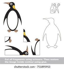 Use scissors and glue and restore the picture inside the contour. Easy educational paper game for kids. Simple kid application with Emperor Penguin