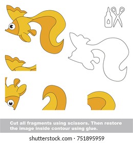 Use scissors and glue and restore the picture inside the contour. Easy educational paper game for kids. Simple kid application with Golden Fish