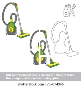 Use scissors and glue and restore the picture inside the contour. Easy educational paper game for kids. Simple kid application with Vacuum Cleaner