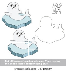 Use scissors and glue and restore the picture inside the contour. Easy educational paper game for kids. Simple kid application with Infant Seal