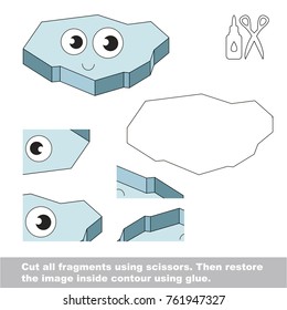 Use scissors and glue and restore the picture inside the contour. Easy educational paper game for kids. Simple kid application with Funny Ice Floe