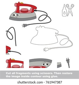 Use scissors and glue and restore the picture inside the contour. Easy educational paper game for kids. Simple kid application with Funny Iron