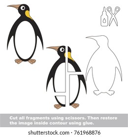 Use scissors and glue and restore the picture inside the contour. Easy educational paper game for kids. Simple kid application with Empire Penguin