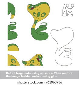 Use scissors and glue and restore the picture inside the contour. Easy educational paper game for kids. Simple kid application with Cobra