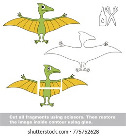 Use scissors and glue and restore the picture inside the contour. Easy educational paper game for kids. Simple kid application with Quetzalcoatl