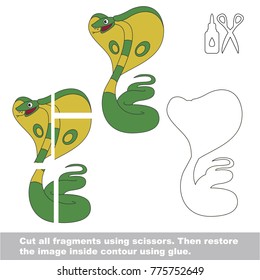 Use scissors and glue and restore the picture inside the contour. Easy educational paper game for kids. Simple kid application with Cobra