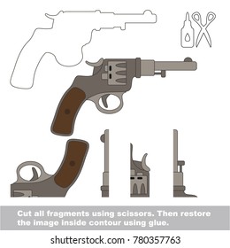 Use scissors and glue and restore the picture inside the contour. Easy educational paper game for kids. Simple kid application with Weapon