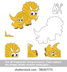 Use scissors and glue and restore the picture inside the contour. Easy educational paper game for kids. Simple kid application with Mom and her infant Triceratops