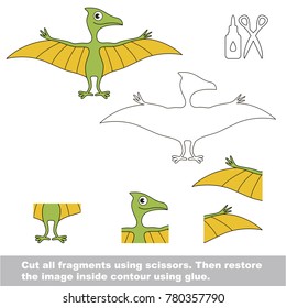 Use scissors and glue and restore the picture inside the contour. Easy educational paper game for kids. Simple kid application with Quetzalcoatl