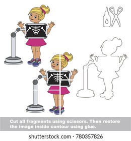 Use scissors and glue and restore the picture inside the contour. Easy educational paper game for kids. Simple kid application with X-ray Girl