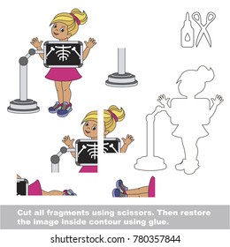 Use scissors and glue and restore the picture inside the contour. Easy educational paper game for kids. Simple kid application with X-ray Girl