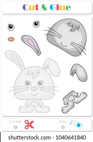 Use scissors and glue and sticker picture for sample. Easy educational paper game for kids. Funny hare