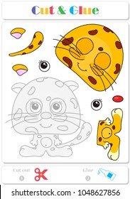 Use scissors and glue and sticker picture for sample. Easy educational paper game for kids. Funny baby cheetah