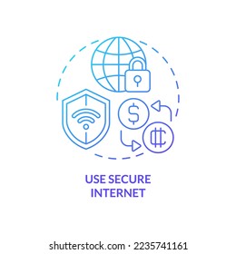 Use secure internet blue gradient concept icon. Avoid public networks. Crypto wallet safety abstract idea thin line illustration. Isolated outline drawing. Myriad Pro-Bold font used