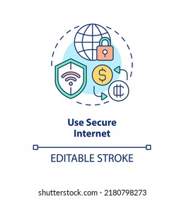 Use secure internet concept icon. Avoid public networks. Crypto wallet safety abstract idea thin line illustration. Isolated outline drawing. Editable stroke. Arial, Myriad Pro-Bold fonts used
