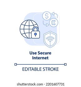 Use secure internet light blue concept icon. Public networks. Crypto wallet safety abstract idea thin line illustration. Isolated outline drawing. Editable stroke. Arial, Myriad Pro-Bold fonts used
