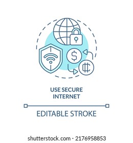 Use secure internet turquoise concept icon. Public networks. Crypto wallet safety abstract idea thin line illustration. Isolated outline drawing. Editable stroke. Arial, Myriad Pro-Bold fonts used