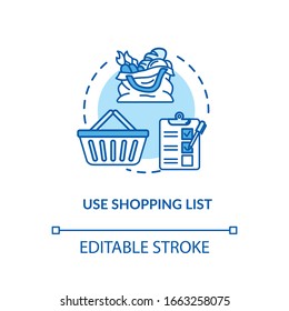 Use shopping list concept icon. Mindful eating, consumerism idea thin line illustration. Avoiding impulse buying, planning purchases. Vector isolated outline RGB color drawing. Editable stroke