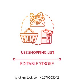 Use shopping list concept icon. Mindful eating, consumerism idea thin line illustration. Avoiding impulse buying, planning purchases. Vector isolated outline RGB color drawing
