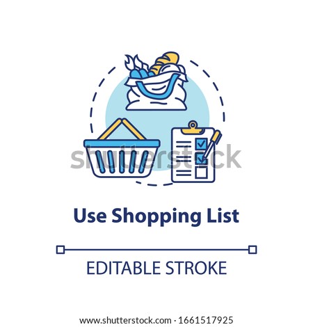 Use shopping list concept icon. Mindful eating, consumerism idea thin line illustration. Avoiding impulse buying, planning purchases. Vector isolated outline RGB color drawing. Editable stroke
