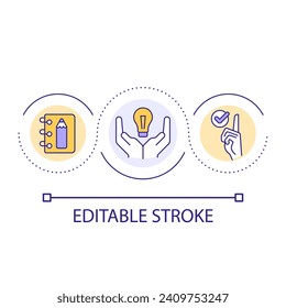 Use sketchbook to boost creativity loop concept icon. Remove barriers to inspiration. New ideas search abstract idea thin line illustration. Isolated outline drawing. Editable stroke. Arial font used