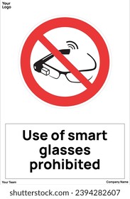 Use of smart glasses prohibited signs symbol standard iso 7010