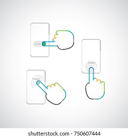 use the smart phone with finger touch, slide and scan on touch screen
