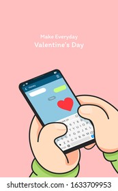 Use smart phone message to honey for tell I love you on pink background, kawaii minimal cartoon style use for wallpaper or poster vector illustration in valentine's day concept