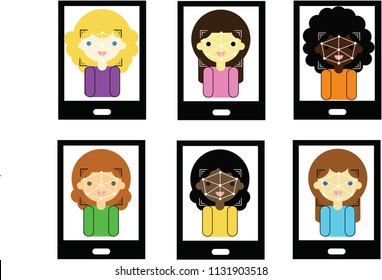 Use smartphone with biometric facial recognition system concept. Vector illustration for business, infographic, banner - Shutterstock ID 1131903518