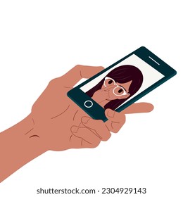 Use smartphone to communicate around the world. Smartphone functions and great features.Vector.