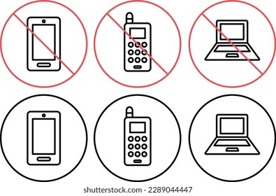 Uso de un smartphone para teléfono móvil PC, icono de dibujo de línea prohibido