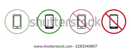 Use Smartphone Rule Red and Green Warning Signs. Telephone, Cellphone Line and Silhouette Icons Set. Allowed and Prohibited Use Mobile Phone Pictogram. Isolated Vector Illustration.