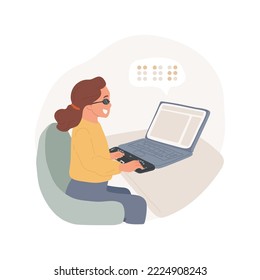 Use of specific equipment isolated cartoon vector illustration. Inclusion school practice, books in Braille, enlarged characters, optical and hearing devices, adapted software vector cartoon.