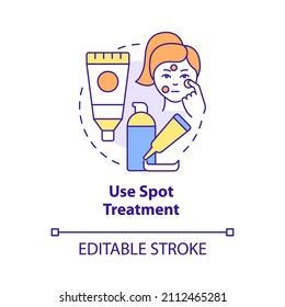 Use spot treatment concept icon. Cure acne. Skincare routine procedure abstract idea thin line illustration. Isolated outline drawing. Editable stroke. Roboto-Medium, Myriad Pro-Bold fonts used