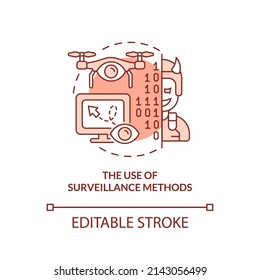 Use of surveillance methods red concept icon. Form of information warfare abstract idea thin line illustration. Isolated outline drawing. Editable stroke. Arial, Myriad Pro-Bold fonts used