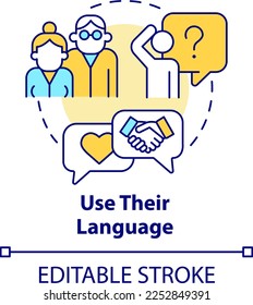 Use their language concept icon. Free communication. Support LGBTQ seniors abstract idea thin line illustration. Isolated outline drawing. Editable stroke. Arial, Myriad Pro-Bold fonts used